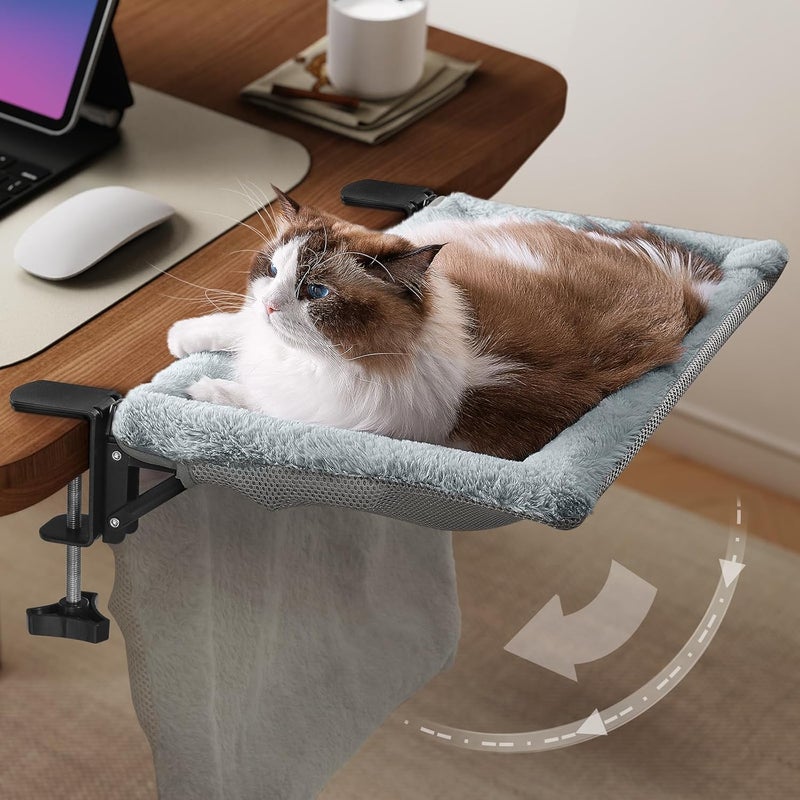 JUNSPOW Cat Bed for Desk with Foldable & Sunken Design,Cozy Faux Rabbit Fur cat Desk Bed for Home Working&Gaming Play,Sturdy Framework Maximum Hold Up to 33lb - Image 1